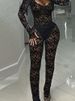 K European And American Style New Personalized Street Sexy Spicy Girl Lace Hollow See Through Tight Pants Set_ecoleips.com