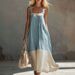 Women's Elegant Color Block Patchwork Suspender Long Dress New Fashionable Clothing_ecoleips.com