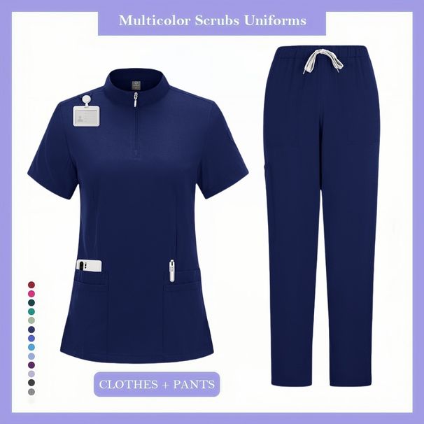 Women's ClothingHot Selling Plus Size Unisex Doctor And Nurse Washing Clothes Nurse Uniform Solid Color Stand Collar Design Suit_ecoleips.com