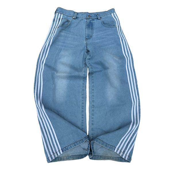 Women's Clothing Retro Street Striped Jeans Casual Wide Leg Pants Gothic Straight Leg Mopping Pants_ecoleips.com