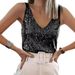 2025 Spring Summer New European American Cross-Border Sexy V-Neck Loose Sequin T-Shirt Women, Suitable For Outerwear And_ecoleips.com