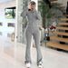Women's Clothing Stretchy Hooded Zip-Up Jogger Set - High Waist Lounge Pants & Cropped Top - Soft Polyester Spandex Blend - Streetwear Casual Outfit_ecoleips.com