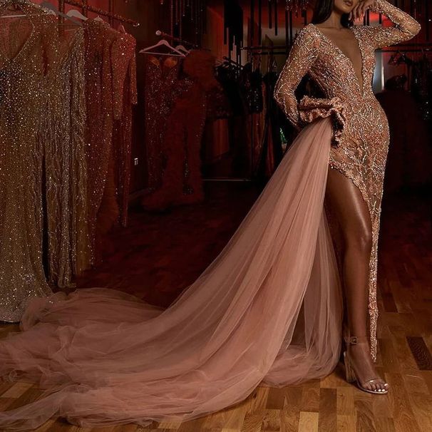 Women's Clothing Spring And Summer Sexy Gold Tassel Slim Dress_ecoleips.com
