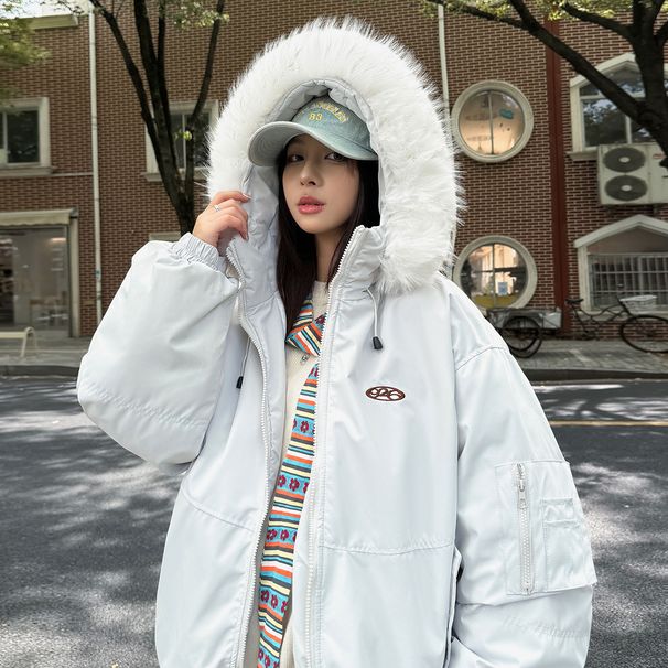 Big Fur Collar Hooded Tooling Down Cotton Clothes Women's Winter Big Fur Collar Short Niche Thickened Coat_ecoleips.com