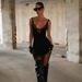 Women's Black Lace Panel Satin Halter V Neck High Waist Bodycon Midi Dress – Elegant Summer Gown 2026_ecoleips.com