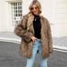 Women's Clothing Fashion Casual Short V Neck Ladies Faux Fur Artificial Fur Coat Tops_ecoleips.com