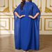 Modest Abaya Dress/Muslim Dress Women Elegant Embellished Abaya Dress With Floral Lace Trim & Long Sleeves – Islamic Prayer Gown In Sapphire Blue_ecoleips.com