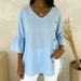 Women's V Neck Button Down Shirt Loose Fit Comfortable Solid Color Cotton Linen Blend New Arrival From Europe & America 2026_ecoleips.com