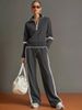 Women's Color Block Sportswear Set Casual European American Style Stand Collar Sweatshirt And Wide Leg Pants Two-Piece Outfit for Summer_ecoleips.com