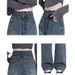 Cement Gray Narrow Wide-leg Jeans Women, Spring/summer, Plus Size, High-waisted, Loose, Slimming, Floor-length Straight_ecoleips.com
