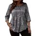 Plus Size Women's Paisley Print Long Sleeve Button-Down Blouse - Loose Fit Casual Tunic Top For Autumn & Winter (Green, Grey)_ecoleips.com