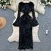 Luxury Socialite Mesh Dress – 3D Floral Embroidery & Side Slit, Waist-Cinching Elegance For Fall/Winter_ecoleips.com