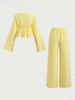 Women's Casual Two-Piece Set - Striped Long Sleeve Tie-Front Top & Wide Leg Pants, Comfortable & Stylish Outfit For Spring_ecoleips.com