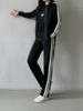 Women's Casual Suit Spring/Autumn/Winter Collection Color Blocked Striped Stand up Collar Zip up Jacket with Drawstring Straight Leg Trousers_ecoleips.com