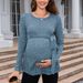 Autumn/Winter Maternity Sweater Style Ribbed Tie Waist Long Sleeve Knit T-Shirt For Women_ecoleips.com