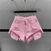 Women's High-Waisted Slimming Fringe Ripped Denim Shorts Summer 2026 A-Line Wide Leg Hot Pants Leg Lengthening Hot Girl Style_ecoleips.com