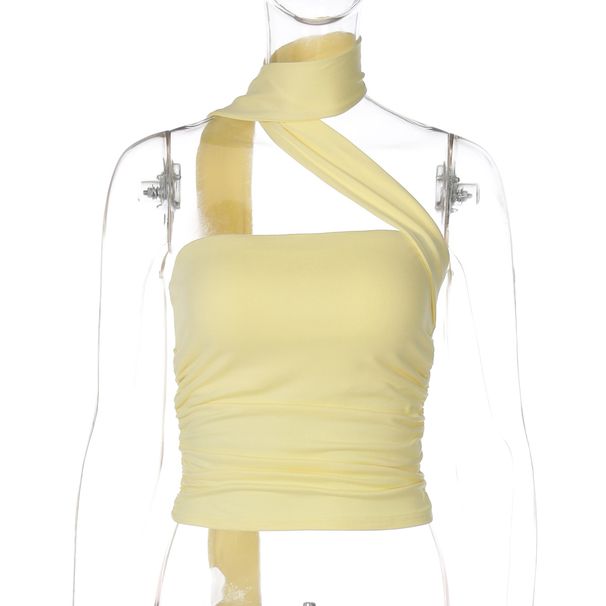 Aria Basics Aria Basics European And American Cross-Border Summer New Sexy Ultra-Short Tube Spliced Ribbon Halter Hot Girl Style Solid Color_ecoleips.com