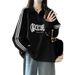 Retro Striped Polo Collar Long-sleeve Sweatshirt Women, New Autumn Style, High-end Letter Print Loose Top For Middle And_ecoleips.com