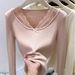 Women's French Style Low Cut Lace Slim Fit Knit Top Long Sleeve Base Layer Alluring Pure High End Sweater for Autumn Winter_ecoleips.com
