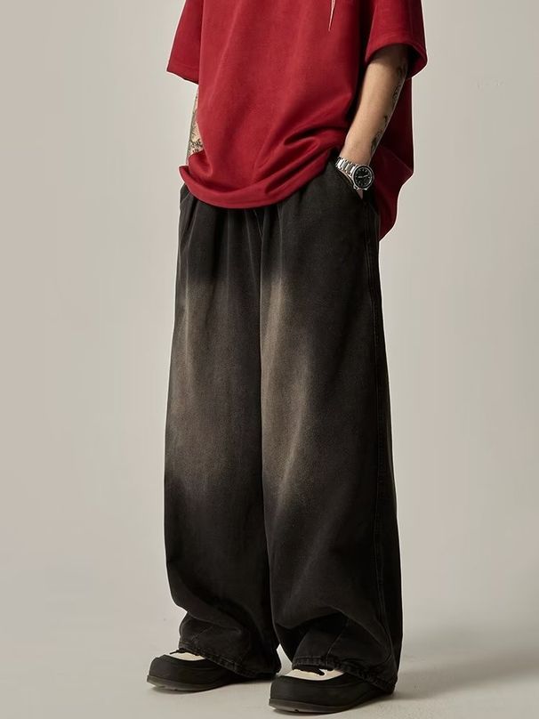 Japanese Retro Washed Vintage Jeans For Women, Ins High Street Trendy Loose Straight Wide-Leg Pants, Casual Long Pants_ecoleips.com
