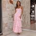 European American 2024 New Fashion Women's Dress, Elegant And Sexy Strapless Backless Floral Long Dress_ecoleips.com