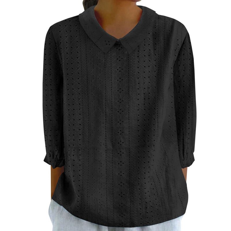 Women's Autumn-Colored Collar-Up, Solid-Color, Loose-Fitting Top With Seven-Inch Sleeves_ecoleips.com
