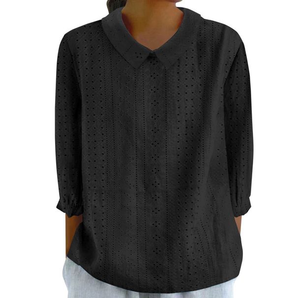 Women's Autumn-Colored Collar-Up, Solid-Color, Loose-Fitting Top With Seven-Inch Sleeves_ecoleips.com
