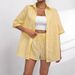 Women's Clothing Lapel Casual Striped Short Sleeved Pants Two Piece Set_ecoleips.com