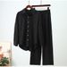 Fashion 2 Piece Set Loose Wide Leg Pants Long Sleeved Shirt Casual Suit For Women Autumn Winter New_ecoleips.com