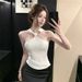Stylish Knot Sleeveless Cross-Strap Tank Top For Women, Summer Hot Girl Sexy Slim Off-Shoulder Fashion High-End_ecoleips.com