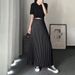 K Mid-length Pleated Skirt For Women, Ankle-length, A-line, High-waisted, Slenderizing, Made Of Chiff_ecoleips.com