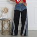 Women's Clothing Fashion Street Stitching Design Striped Bar Retro Drawstring Jeans_ecoleips.com