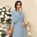 Elegant Muslim Abaya Dress With Beaded Neckline & Long Sleeves - Modest Islamic Clothing For Women (Blue/Burgundy, S-XXL)_ecoleips.com