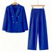New Korean Style Women's Black Suit Set Elegant Commuter Wear High-Waisted Wide-Leg Pants Slimming Double-Breasted_ecoleips.com