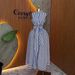 Women's Clothing Sleeveless Waist Cinching A-Line Dress Elegant Long Striped Fashion Autumn New American Dress_ecoleips.com