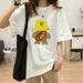 Premium Grey Mid-Length Oversized T-Shirt for Women Short Sleeve Loose Fit Bear Shaped round Neck Covers Hips New Style_ecoleips.com
