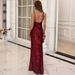 Women's Clothing New Sexy V Neck Sequined Strappy Dress Open Back High Split Long Skirt Party Dress_ecoleips.com
