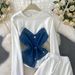 Stylish Chic Two-Piece Denim Long Sleeve T-Shirt With High-Waist Flare Pants Set - Slimming & Trendy Outfit For Women (White/Black, M-3xl)_ecoleips.com