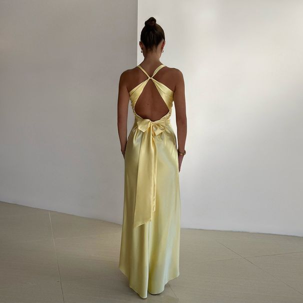 Women's Sexy V Neck Backless Lace Up Satin Maxi Dress – Elegant Party Evening Gown_ecoleips.com