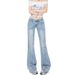 Washed Blue American Style Flared Jeans For Women 2025 Spring/Summer New Lace Patchwork Versatile Slimming Low-Waist_ecoleips.com