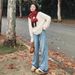 Women's Clothing High-Waisted Retro Blue Straight Leg Jeans Women's Fleece Lined Wide Leg Pants Winter New Style Light Colored_ecoleips.com