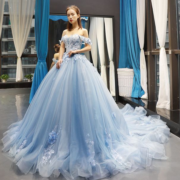 Women's Clothing Travel Photography Colored Yarn Spring New Bride Solo Puffy Skirt One Shoulder Trailing Wedding Dinner Princess Dress_ecoleips.com