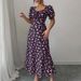 Women's Summer Maxi Dress Elegant Casual Puff Sleeve Square Neck Black Floral Print Long Evening Gown For Women_ecoleips.com