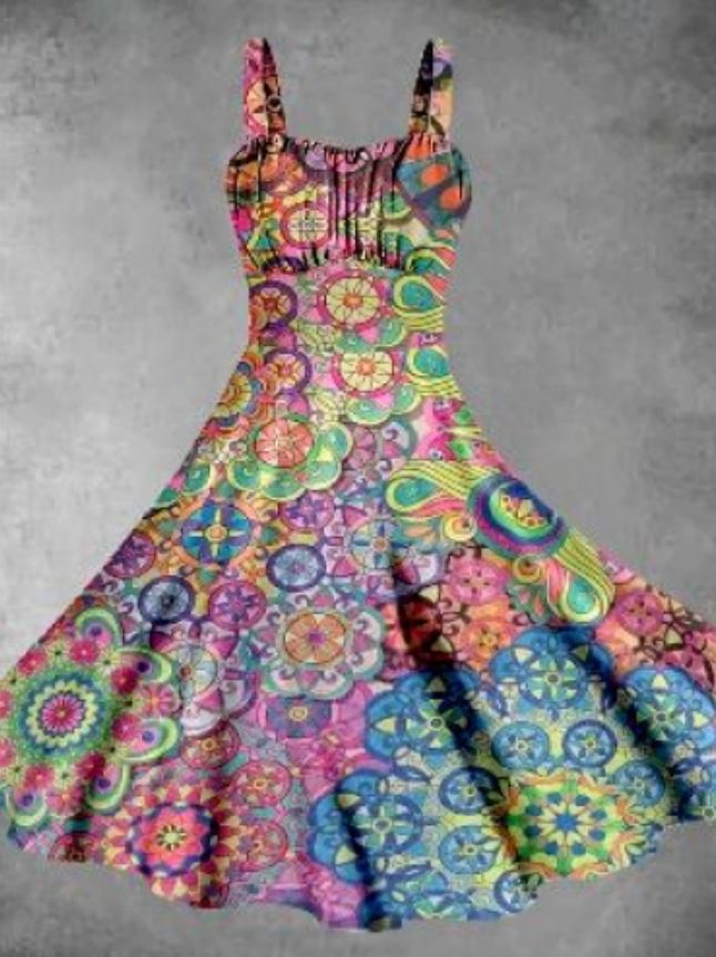 Women's Printed Design Sleeveless Backless Dress Wholesale New Print_ecoleips.com