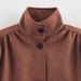 Women's Suede-Look Wide Shoulder Jacket – Ruched Detail Short Bomber, Polyester Pilot Style For Autumn & Workwear (Brown, XS/S/M/L)_ecoleips.com