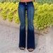 High Waist Vintage Denim Flare Pants For Women – Retro Workwear Style, Slim Fit, Stretch Comfort, Fashionable Bell Bottoms (Deep Blue, Light Blue)_ecoleips.com