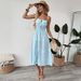 Women's Clothing Summer Vacation Style Striped Suspender Dress Square Neck Tie Sleeveless Long Dress_ecoleips.com