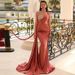 Fashion Sequin Gold Spotted Long V Neck High Waist Big Swing Sexy Evening Party Formal Dinner Prom Dress For Women_ecoleips.com