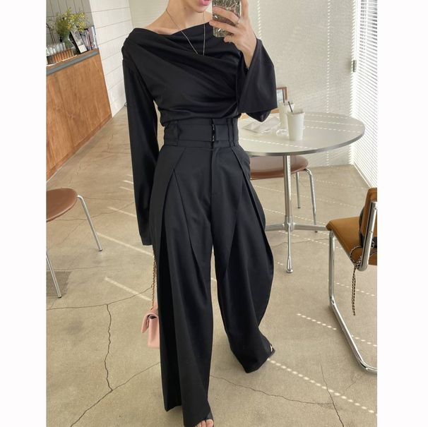 Women's Clothing Early Autumn Design Niche Three Dimensional Waist Slim Wide Leg Drape High Waist Casual Pants_ecoleips.com