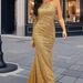 Women's Clothing New Fashion V Neck Hip Wrapped Sequined Mid Waist Off Shoulder Small Tail Long Evening Dress_ecoleips.com
